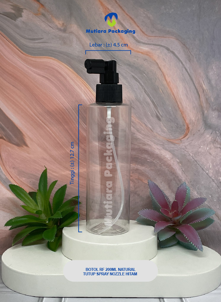 BOTOL RF 200ML NATURAL  TUTUP SPRAY NOZZLE HITAM