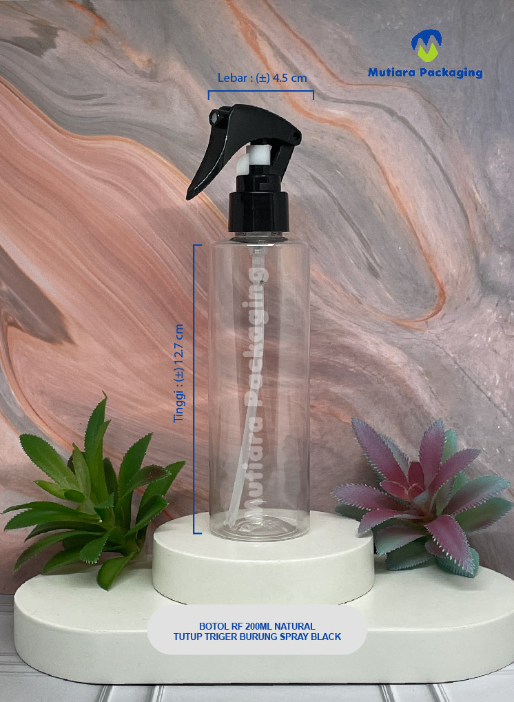 BOTOL RF 200ML NATURAL  TUTUP TRIGER BURUNG SPRAY BLACK