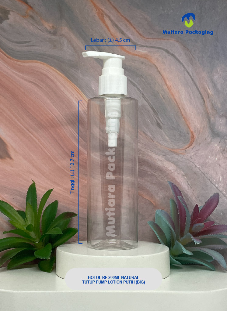 BOTOL RF 200ML NATURAL  TUTUP  PUMP LOTION PUTIH (BIG)