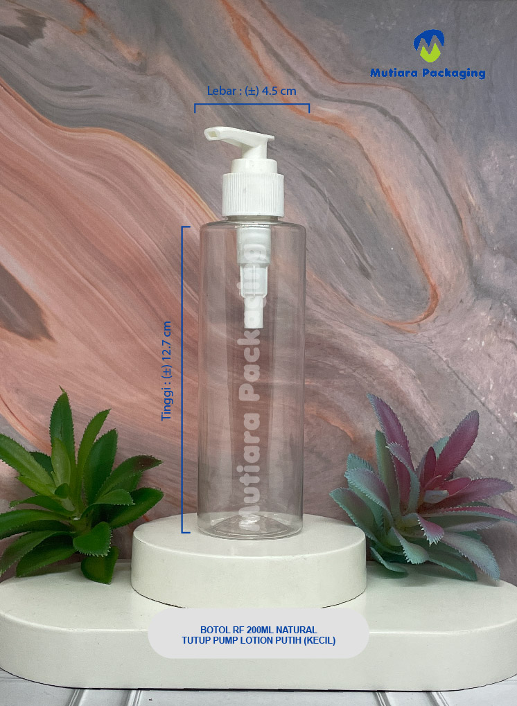BOTOL RF 200ML NATURAL  TUTUP  PUMP LOTION PUTIH (KECIL)