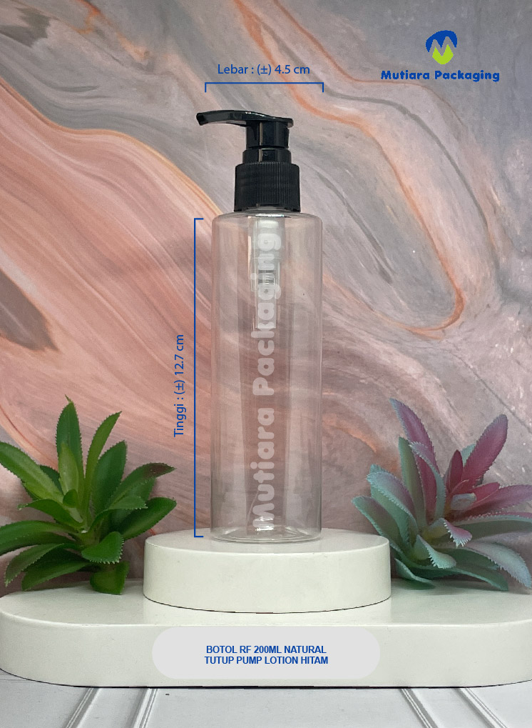 BOTOL RF 200ML NATURAL  TUTUP  PUMP LOTION HITAM