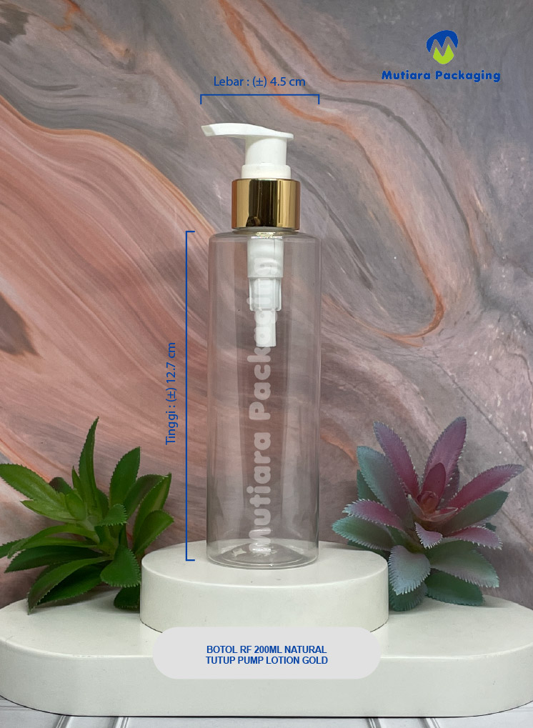 BOTOL RF 200ML NATURAL TUTUP PUMP LOTION LIST GOLD