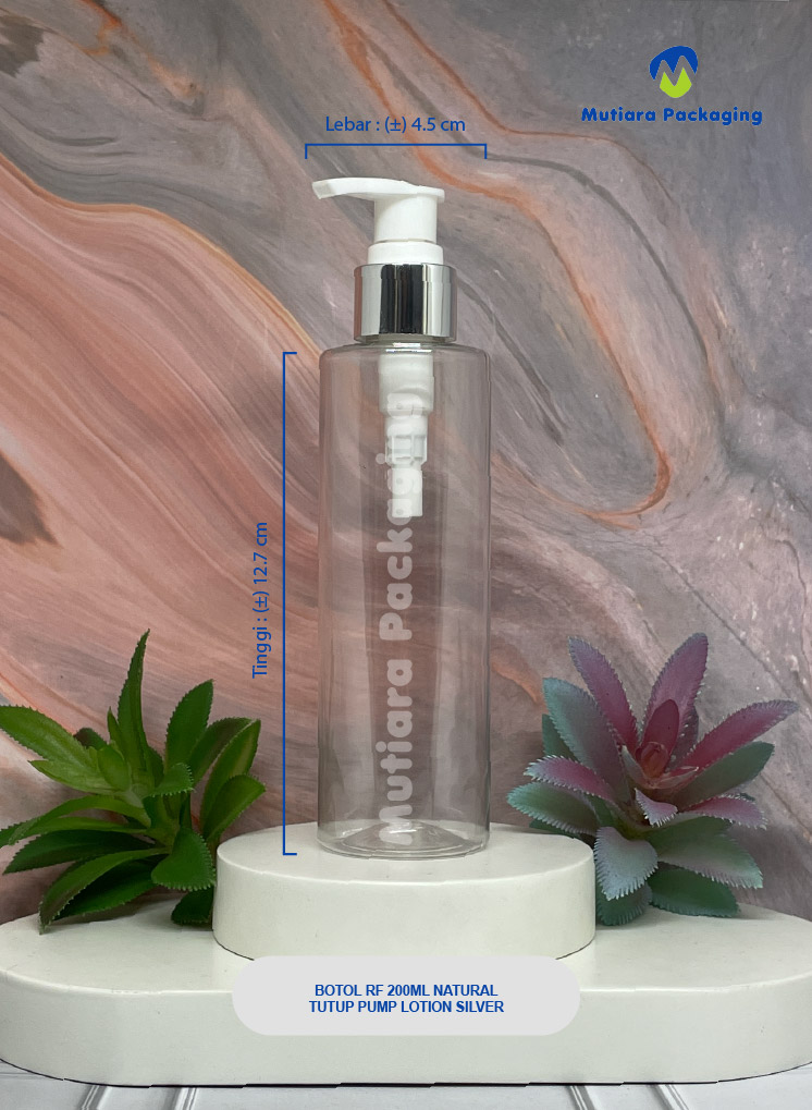 BOTOL RF 200ML NATURAL TUTUP PUMP LOTION LIST SILVER