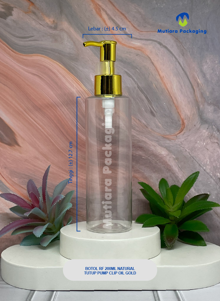 BOTOL RF 200ML NATURAL TUTUP PUMP CLIP OIL N24 GOLD
