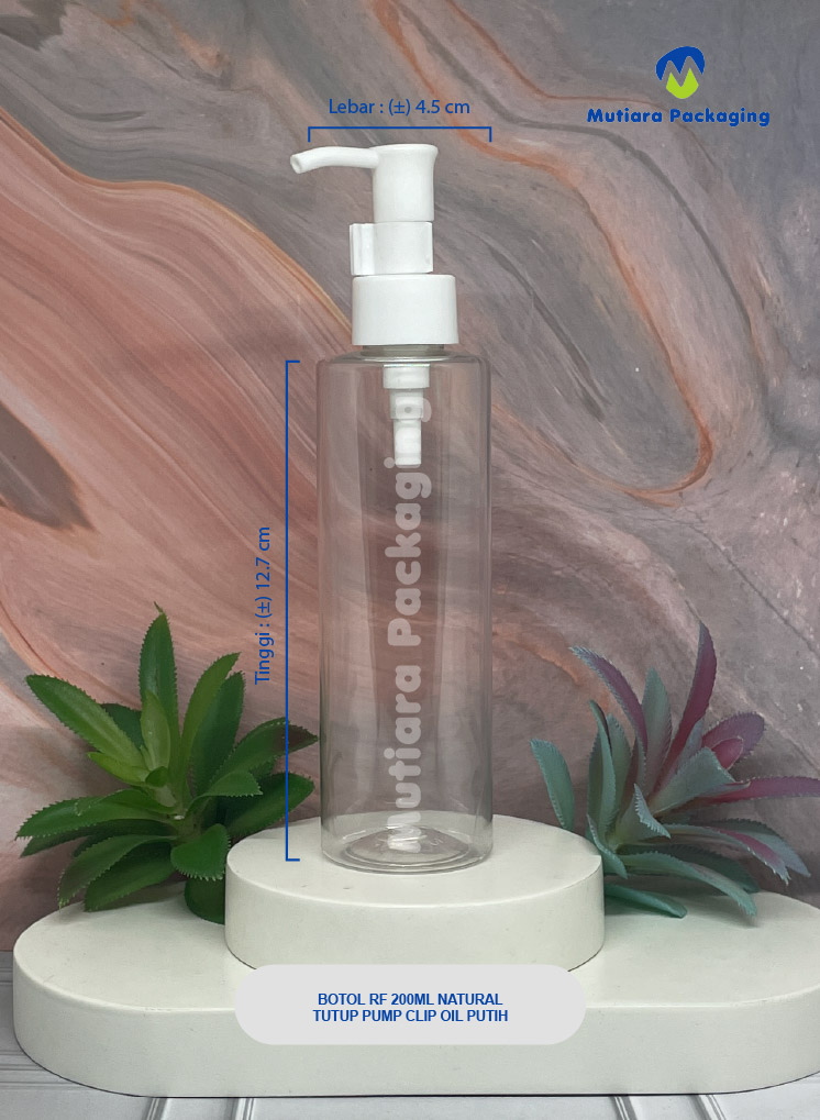 BOTOL RF 200ML NATURAL TUTUP PUMP CLIP OIL N24 PUTIH 
