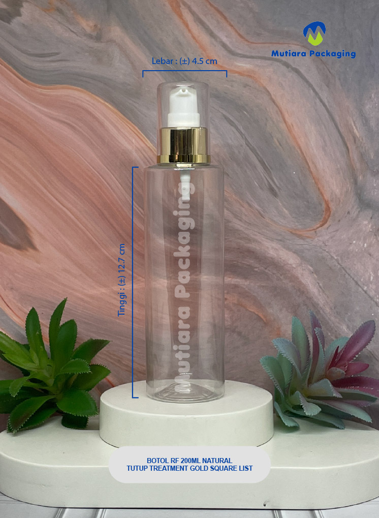 BOTOL RF 200ML NATURAL TUTUP  PUMP GOLD SQUARE LIST