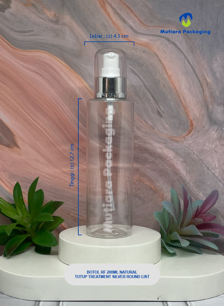 BOTOL RF 200ML NATURAL TUTUP  PUMP SILVER ROUND LIST