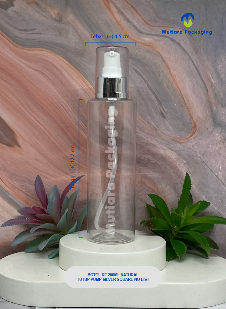 BOTOL RF 200ML NATURAL TUTUP  PUMP SILVER SQUARE NOLIST