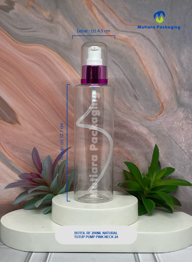 BOTOL RF 200ML NATURAL TUTUP  PUMP PINK NECK 24