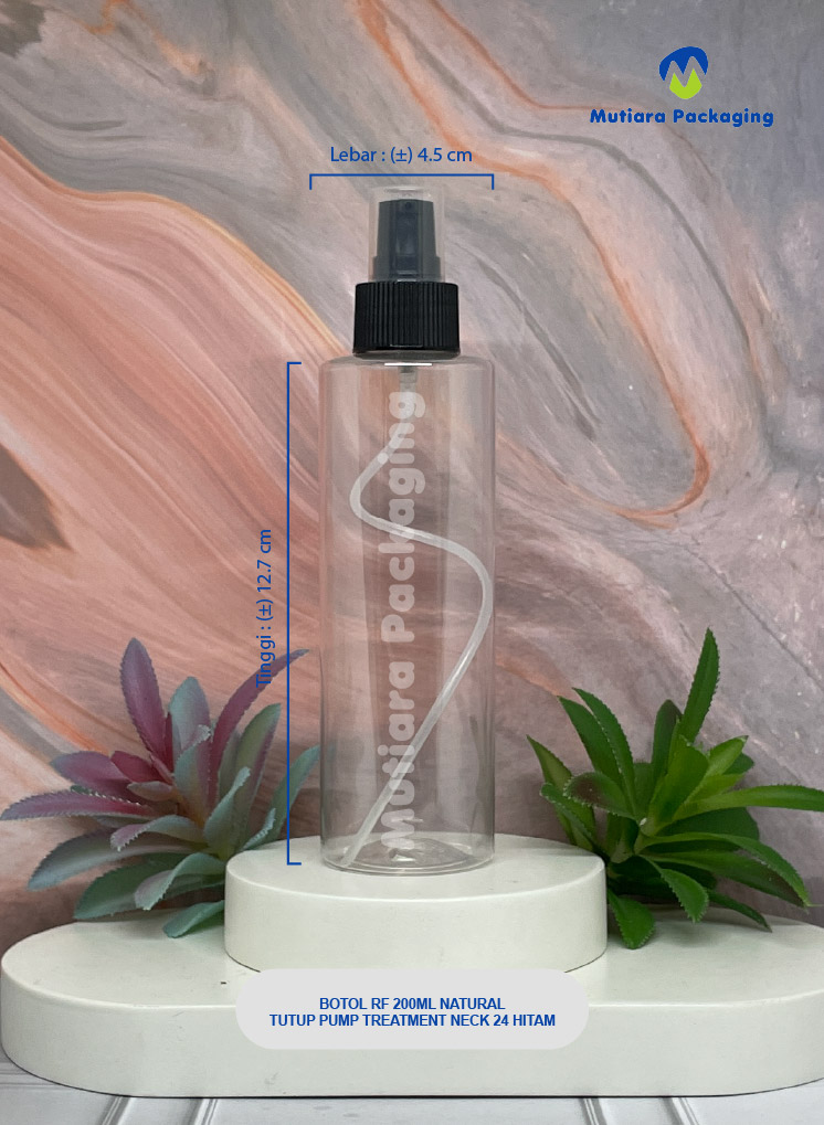 BOTOL RF 200ML NATURAL TUTUP  PUMP TREATMENT NECK 24 HITAM