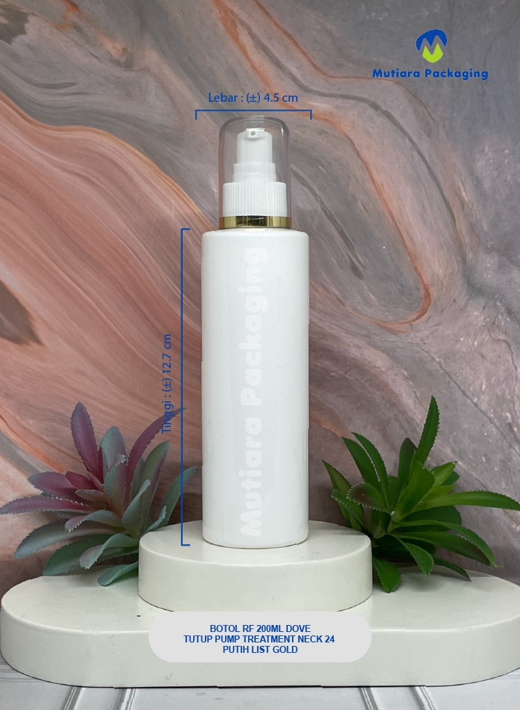 BOTOL RF 200ML DOVE  TUTUP  PUMP TREATMENT NECK 24 PUTIH LIST GOLD