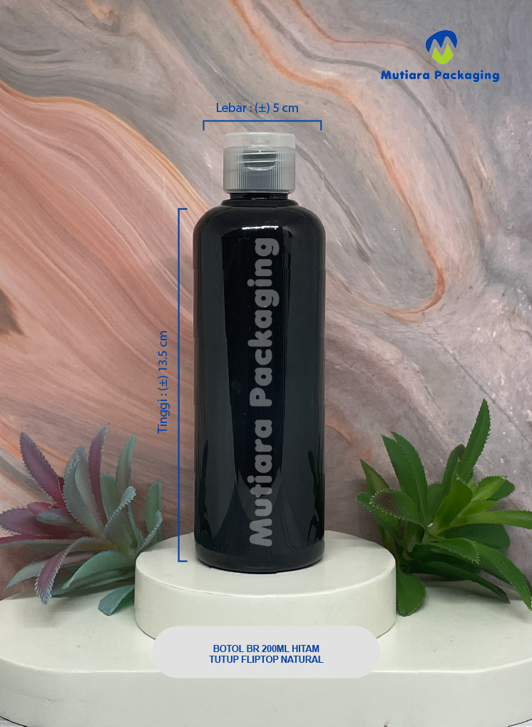 BOTOL BR 200 ML HITAM TUTUP FLIPTOP NATURAL
