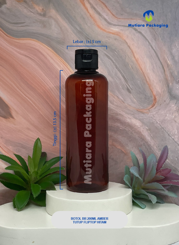BOTOL BR 200 ML AMBER TUTUP FLIPTOP HITAM