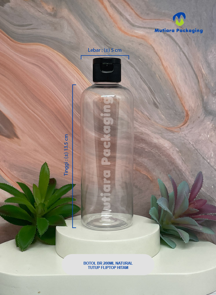 BOTOL BR 200 ML NATURAL TUTUP FLIPTOP HITAM