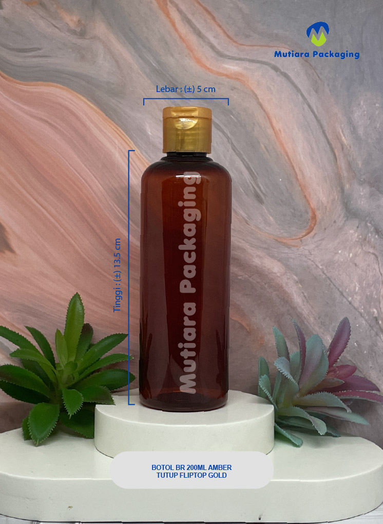 BOTOL BR 200 ML AMBER TUTUP FLIPTOP GOLD