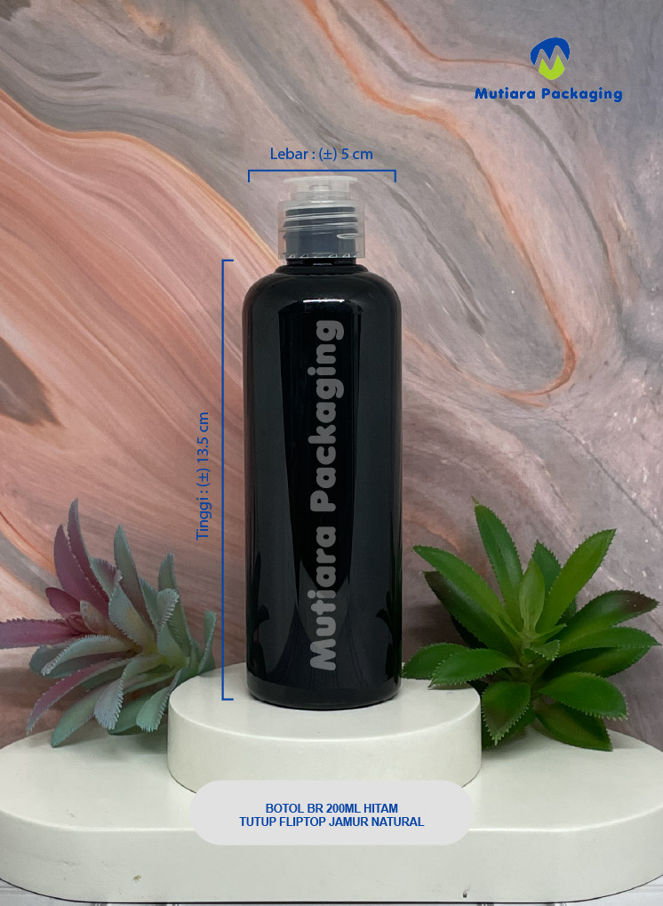 BOTOL BR 200 ML HITAM TUTUP FLIPTOP JAMUR NATURAL