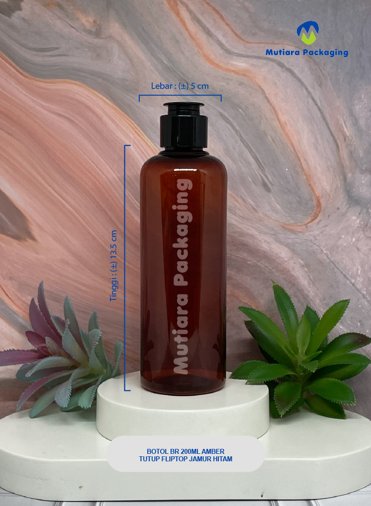 BOTOL BR 200 ML AMBER TUTUP FLIPTOP JAMUR HITAM