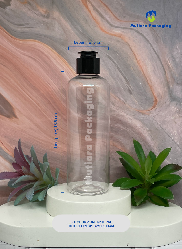 BOTOL BR 200 ML NATURAL TUTUP FLIPTOP JAMUR HITAM
