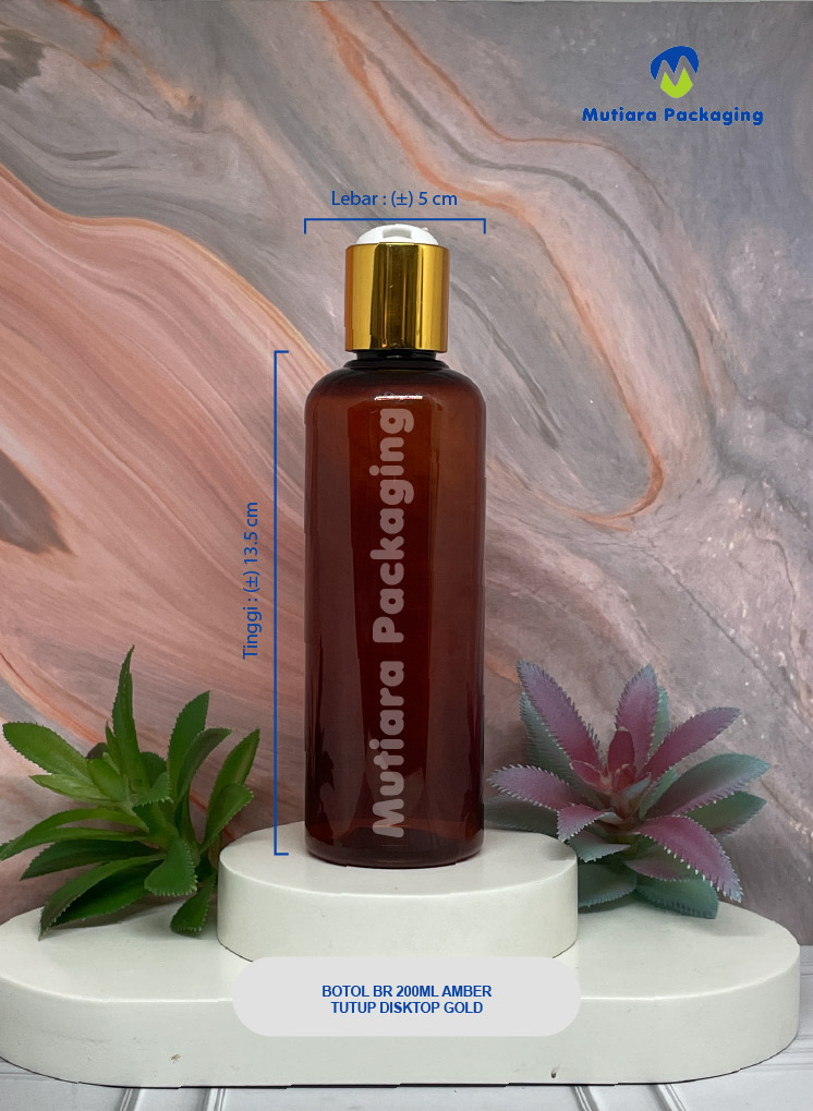 BOTOL BR 200 ML AMBER TUTUP DISKTOP GOLD