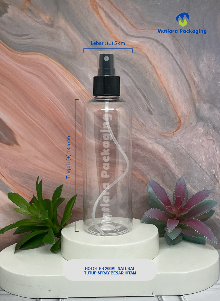 BOTOL BR 200 ML NATURAL TUTUP SPRAY BESAR HITAM