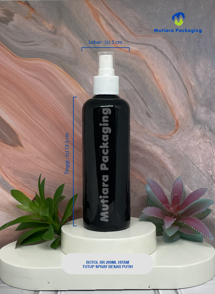 BOTOL BR 200 ML HITAM TUTUP SPRAY BESAR PUTIH