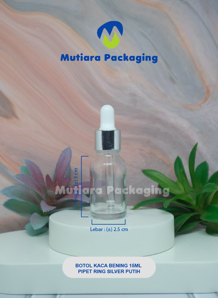 BOTOL KACA BENING 15ML PIPET RING SILVER PUTIH