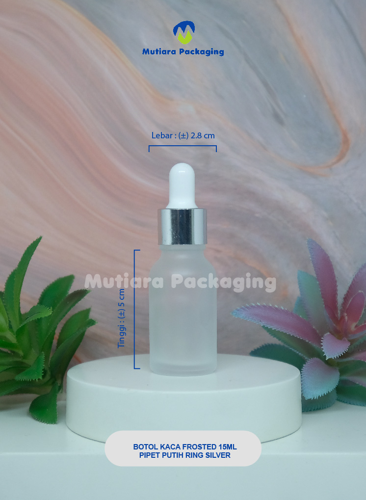 BOTOL KACA FROSTED 15ML PIPET PUTIH RING SILVER
