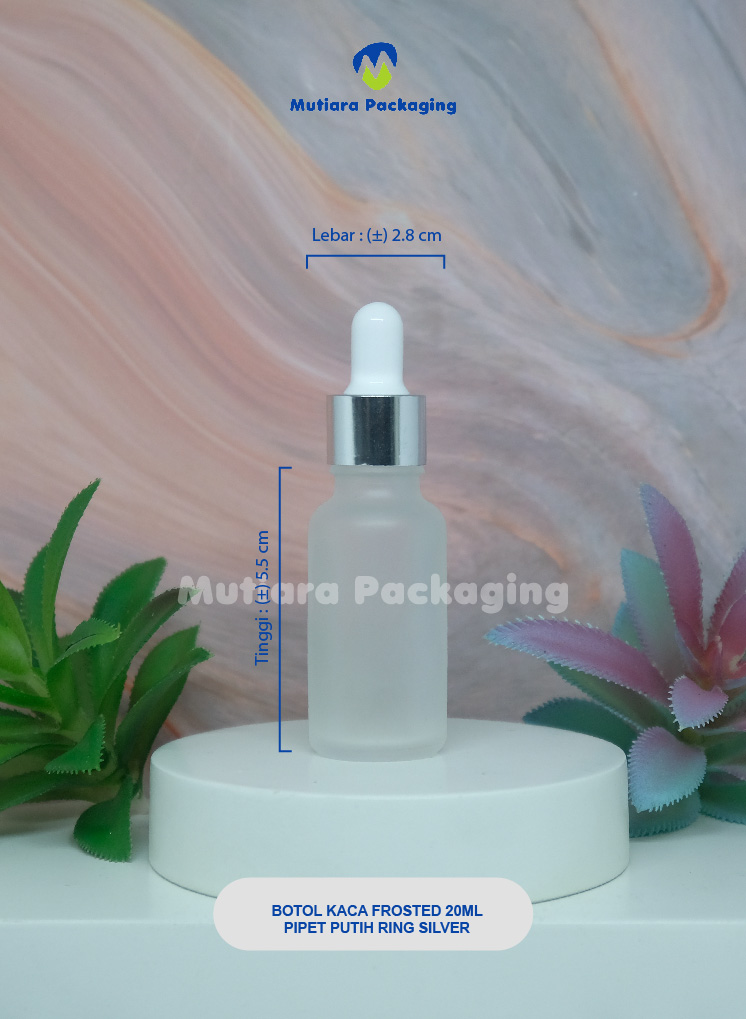 BOTOL KACA FROSTED 20ML PIPET PUTIH RING SILVER