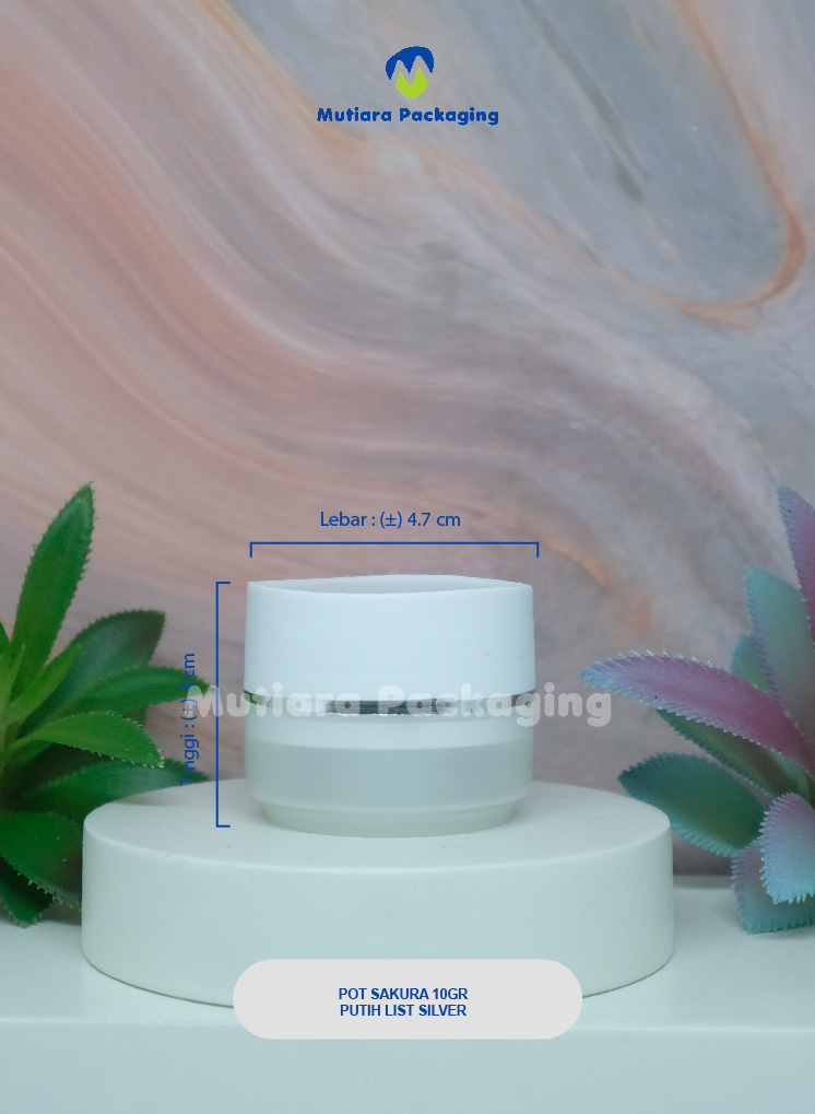 POT SAKURA PUTIH LIST SILVER 10GR