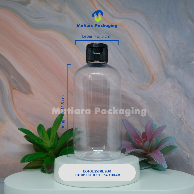 BOTOL SBR 250ML TUTUP FLIPTOP HITAM