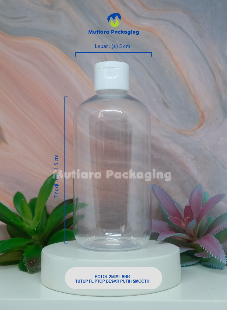  BOTOL SBR 250ML TUTUP FLIPTOP PUTIH SMOOTH