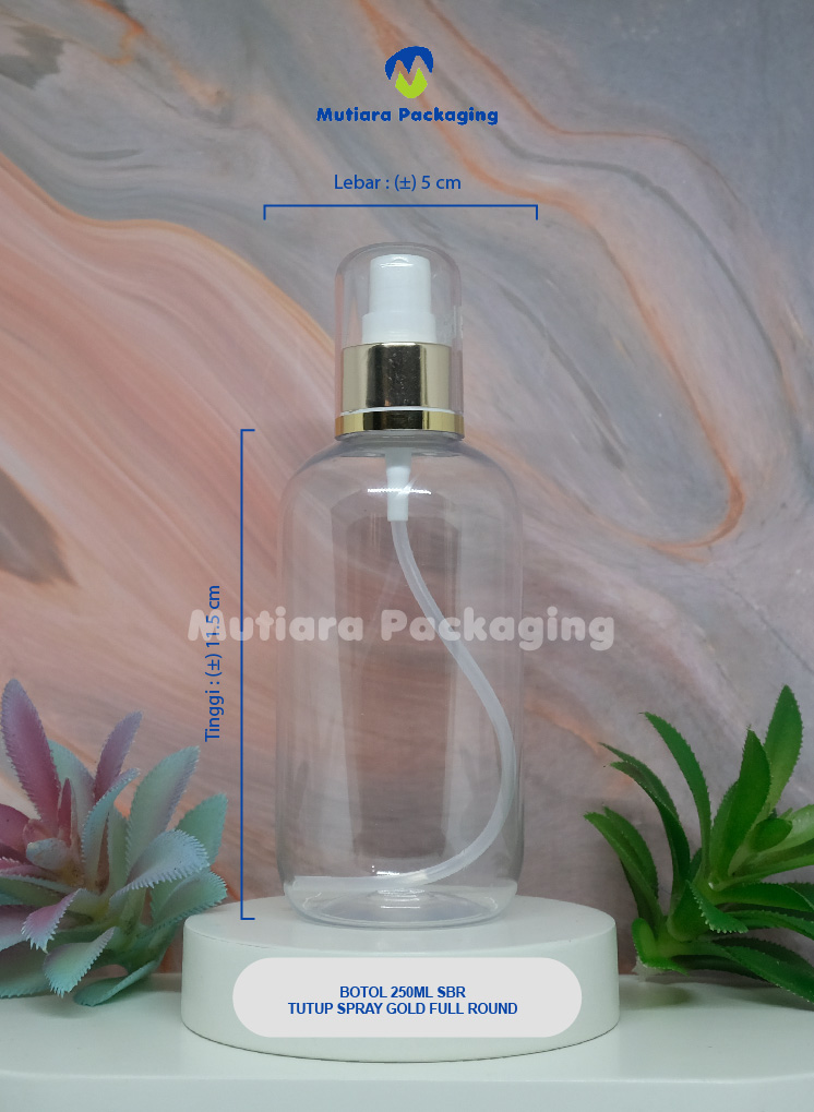 BOTOL SBR 250ML TUTUP SPRAY GOLD FULL ROUND