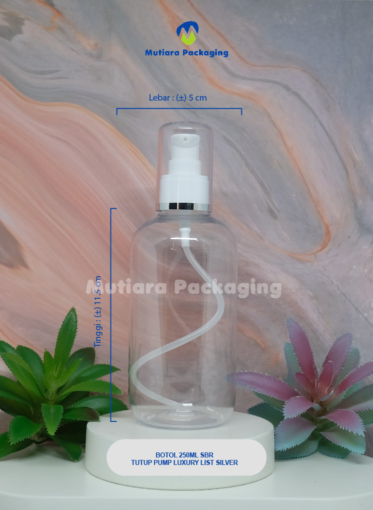 BOTOL SBR 250ML TUTUP PUMP LUXURY LIST SILVER
