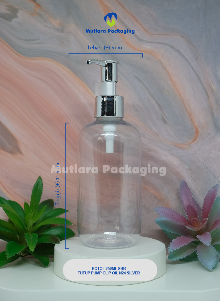 BOTOL SBR 250ML TUTUP PUMP CLIP OIL N24 SILVER