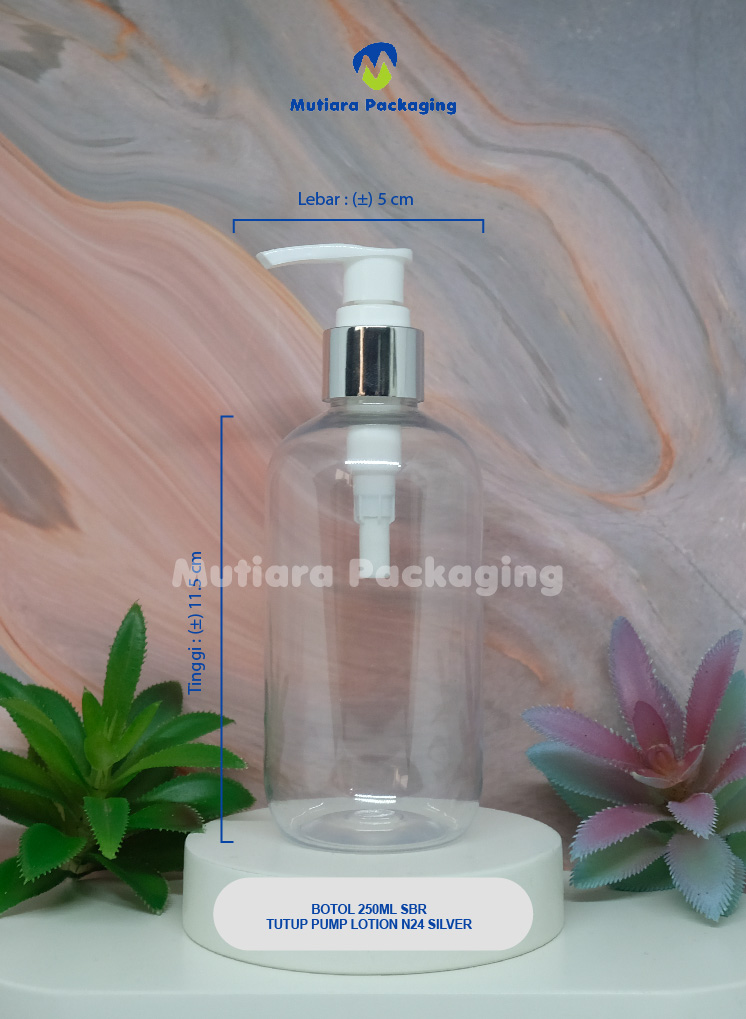 BOTOL SBR 250ML TUTUP PUMP LOTION N24 SILVER