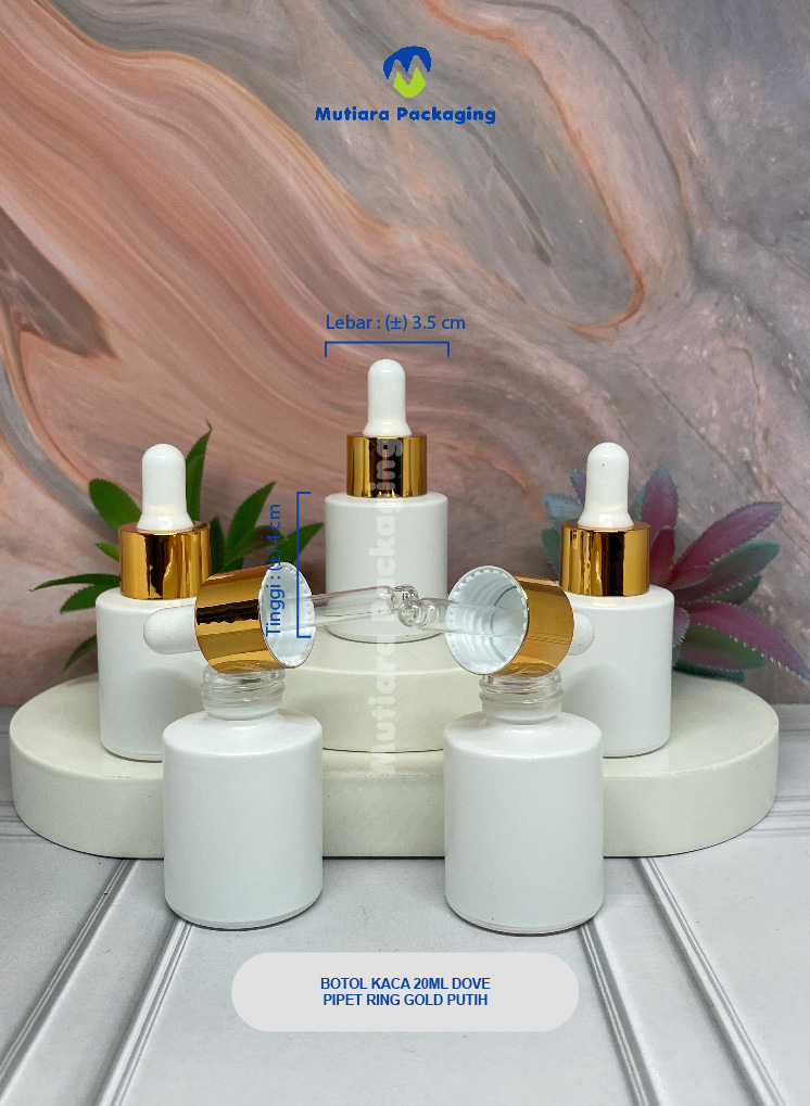 Botol Kaca 20ml Dove Pipet Ring Gold Putih