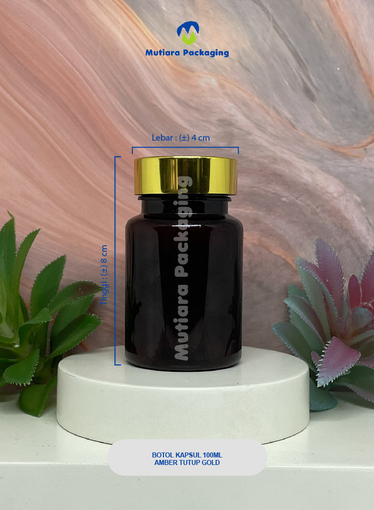 BOTOL KAPSUL 100ML AMBER TUTUP GOLD