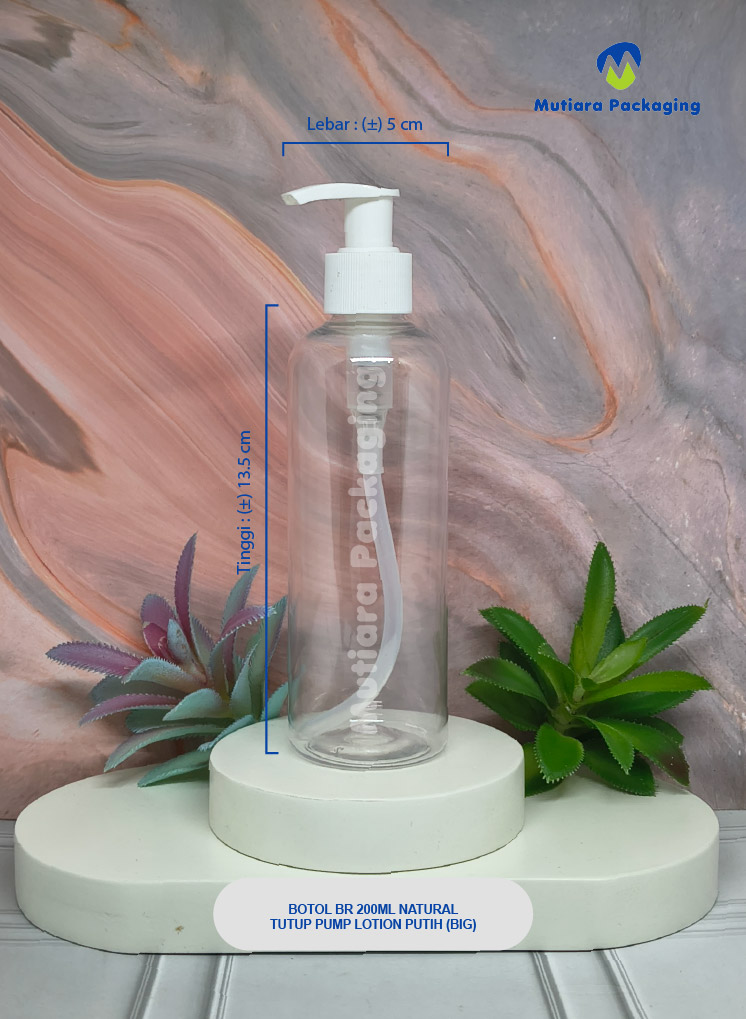 BOTOL BR 200ML NATURAL TUTUP PUMP LOTION PUTIH (BIG)