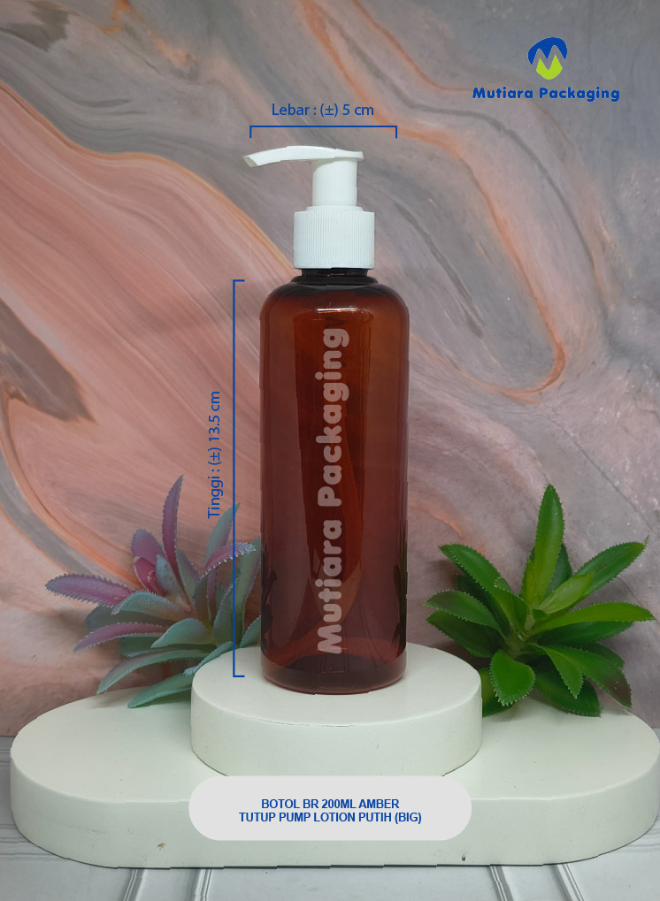 BOTOL BR 200ML AMBER  TUTUP PUMP LOTION PUTIH (BIG)