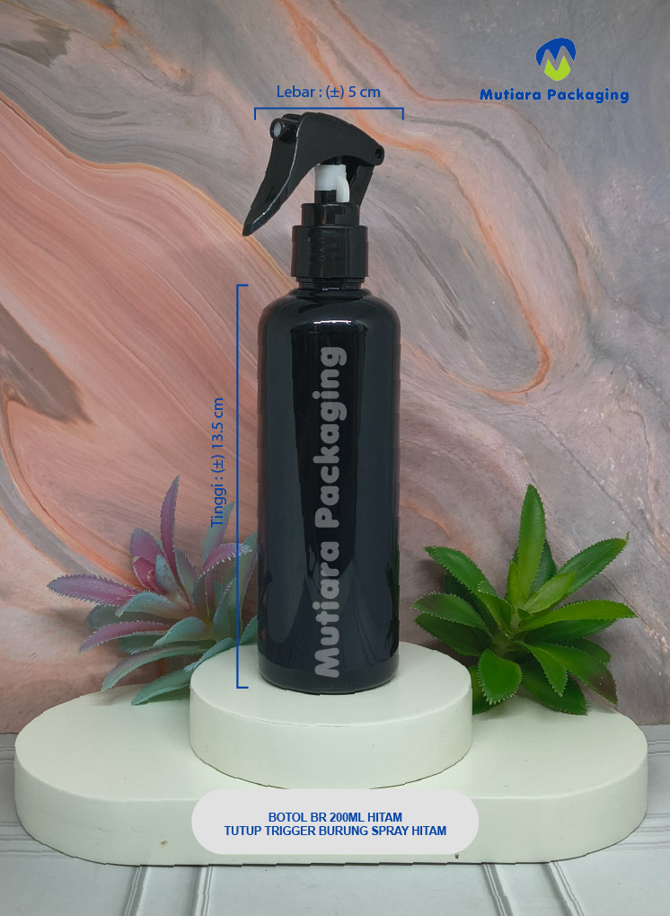 BOTOL BR 200ML HITAM  TUTUP TRIGER BURUNG SPRAY BLACK