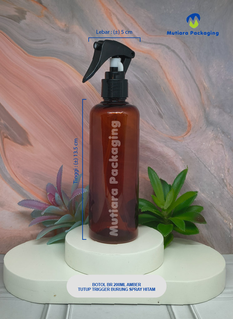 BOTOL BR 200ML AMBER  TUTUP TRIGER BURUNG SPRAY BLACK
