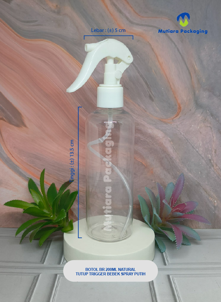 BOTOL BR 200ML NATURAL TUTUP TRIGER BEBEK SPRAY PUTIH