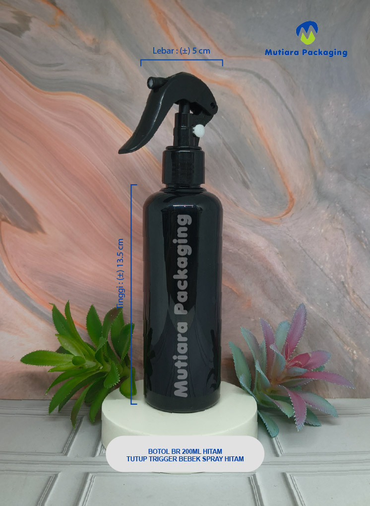BOTOL BR 200ML HITAM  TUTUP TRIGER BEBEK SPRAY BLACK