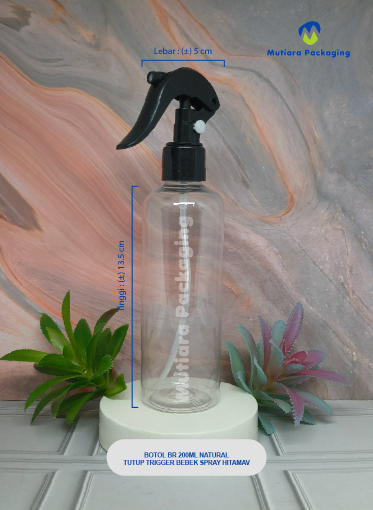 BOTOL BR 200ML NATURAL TUTUP TRIGER BEBEK SPRAY BLACK