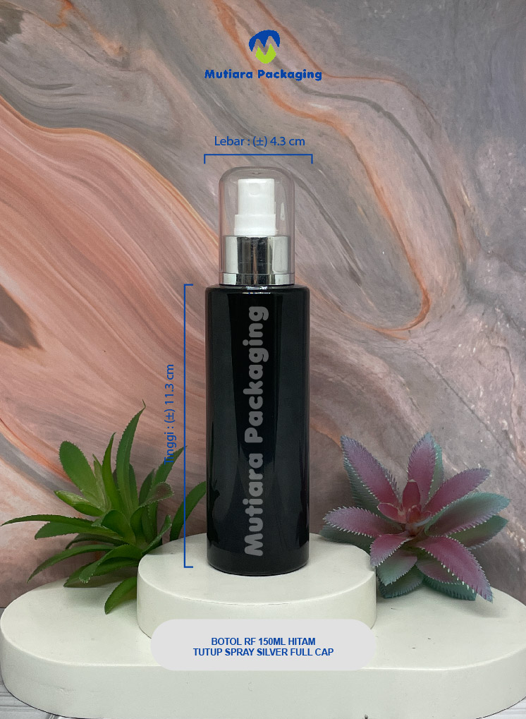BOTOL RF 150ML HITAM  TUTUP SPRAY SILVER FULL CAP