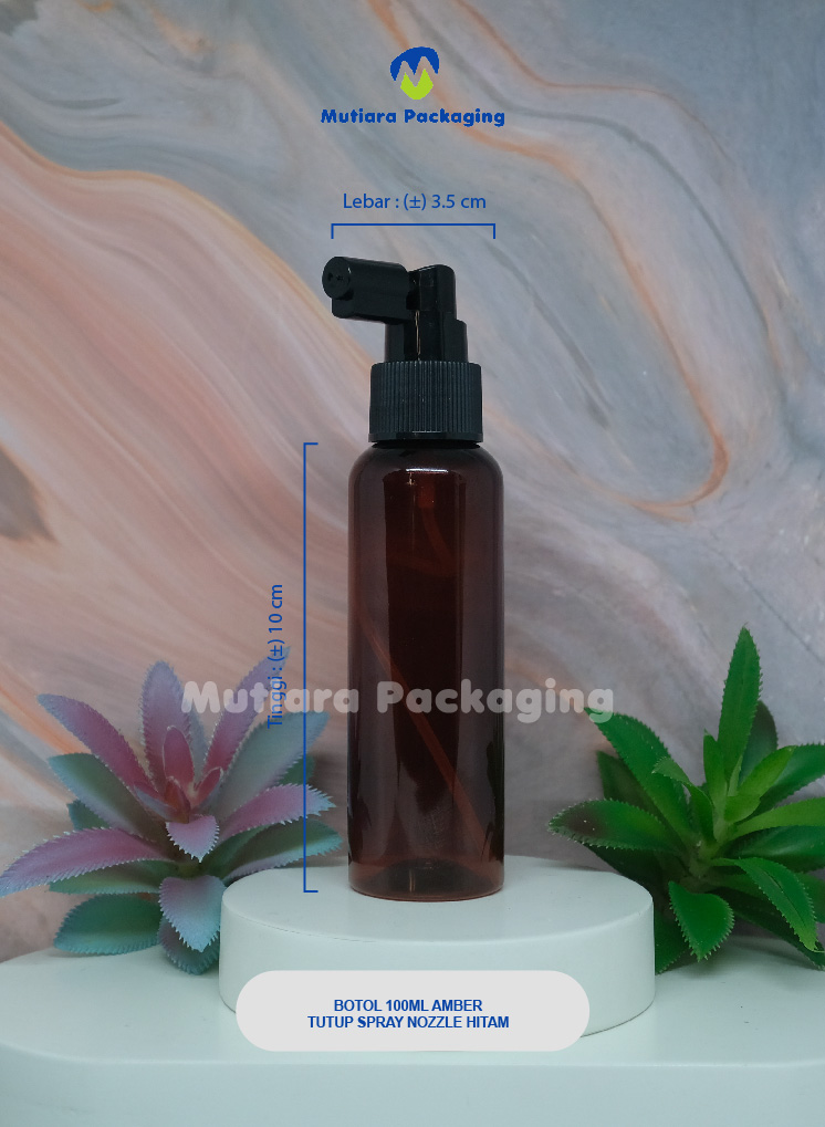 BOTOL  100ML AMBER TUTUP SPRAY NOZZLE HITAM