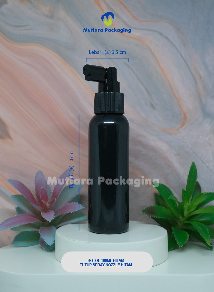 BOTOL  100ML HITAM  TUTUP SPRAY NOZZLE HITAM