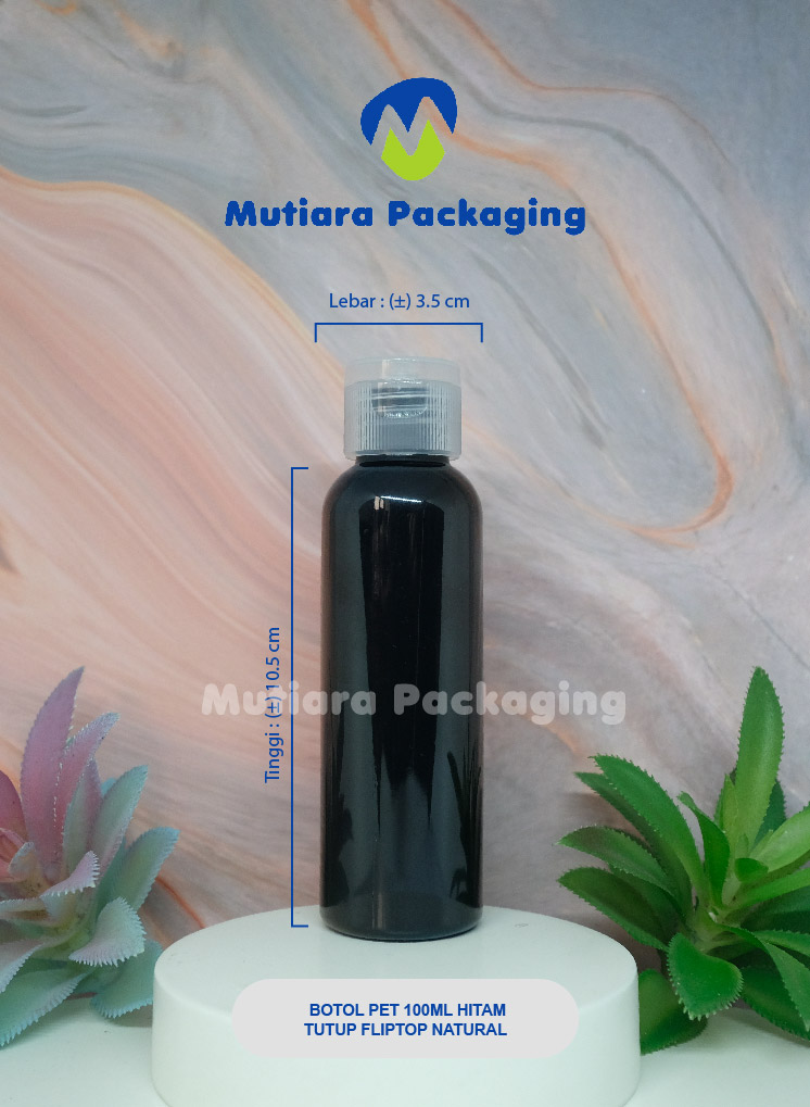 BOTOL  100ML HITAM  TUTUP FLIPTOP NATURAL