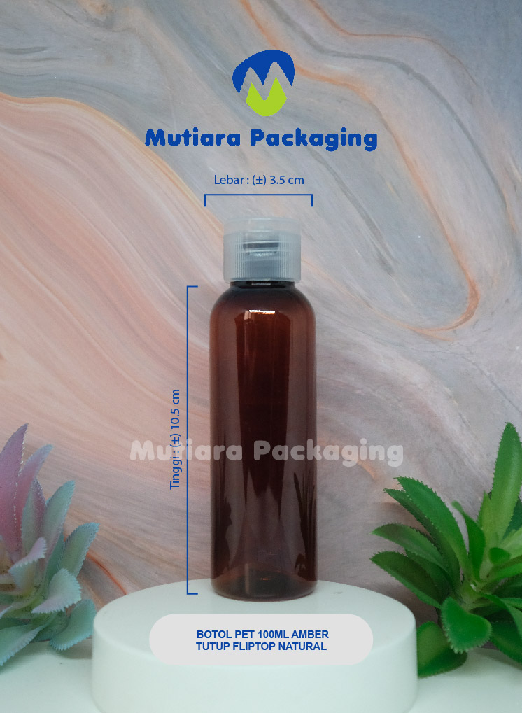 BOTOL  100ML AMBER TUTUP FLIPTOP NATURAL