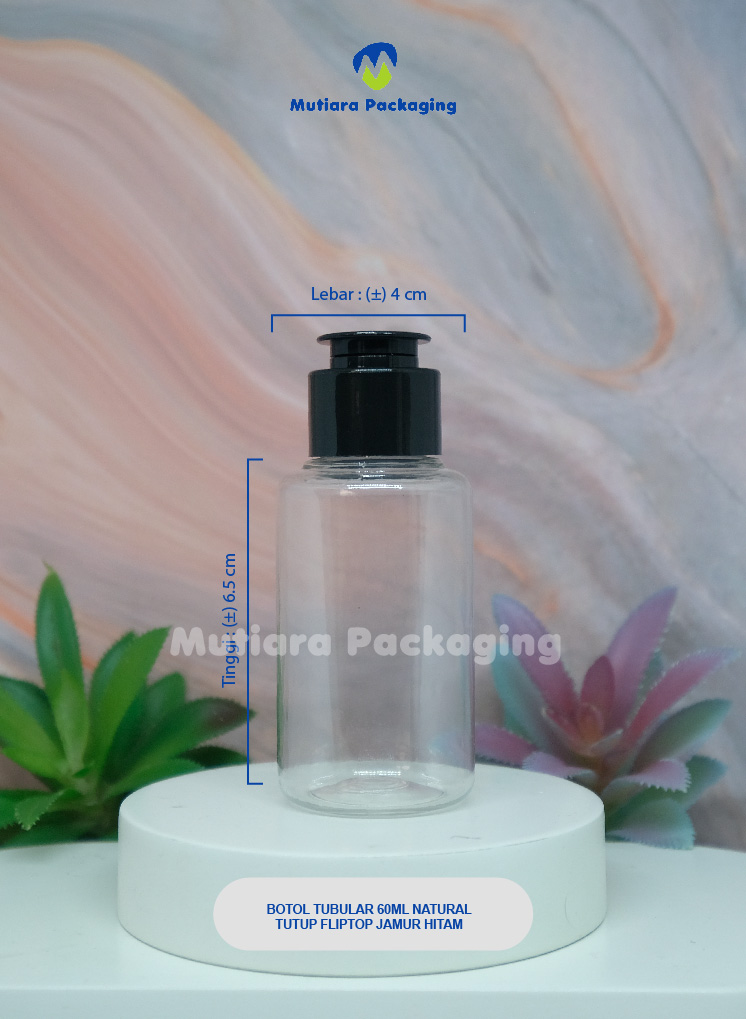 BOTOL TUBULAR 60ML NATURAL TUTUP FLIPTOP JAMUR HITAM